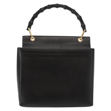 GUCCI Bamboo Hand Bag Leather Black Gold Auth bs30278 - 0