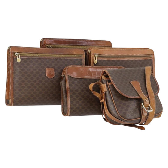 CELINE Shoulder Bag PVC Leather 5 Set Black Brown Auth bs30279