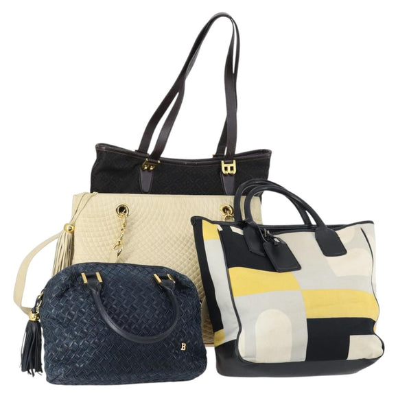 BALLY Tote Bag Leather Canvas Nylon 4 Set Black Ivory Navy Auth bs30284