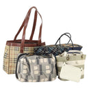 BURBERRY Nova Check Tote Bag PVC Nylon Canvas 5 Set Beige Navy Auth bs30285-1
