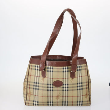 BURBERRY Nova Check Tote Bag PVC Nylon Canvas 5 Set Beige Navy Auth bs30285 - 0
