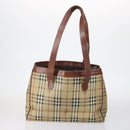 BURBERRY Nova Check Tote Bag PVC Nylon Canvas 5 Set Beige Navy Auth bs30285-3