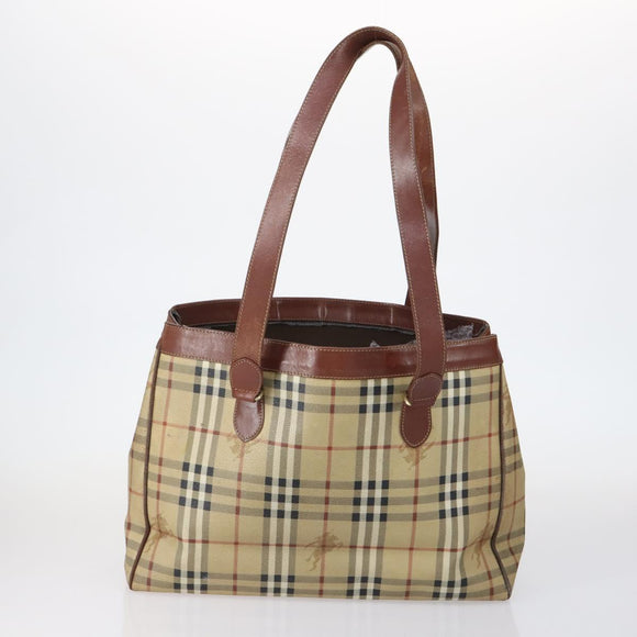 BURBERRY Nova Check Tote Bag PVC Nylon Canvas 5 Set Beige Navy Auth bs30285
