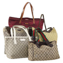 GUCCI GG Canvas Web Sherry Line Bag PVC Nylon 5 Set Red Beige Auth bs30286-1