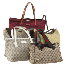 GUCCI GG Canvas Web Sherry Line Bag PVC Nylon 5 Set Red Beige Auth bs30286