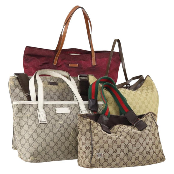 GUCCI GG Canvas Web Sherry Line Bag PVC Nylon 5 Set Red Beige Auth bs30286