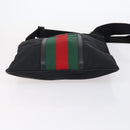 GUCCI Web Sherry Line Hand Bag Leather Nylon 5 Set Black Khaki Auth bs30287-10