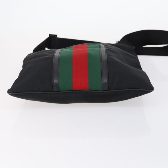 GUCCI Web Sherry Line Hand Bag Leather Nylon 5 Set Black Khaki Auth bs30287