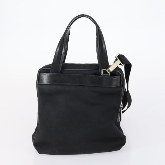 GUCCI Web Sherry Line Hand Bag Leather Nylon 5 Set Black Khaki Auth bs30287