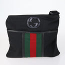 GUCCI Web Sherry Line Hand Bag Leather Nylon 5 Set Black Khaki Auth bs30287-7