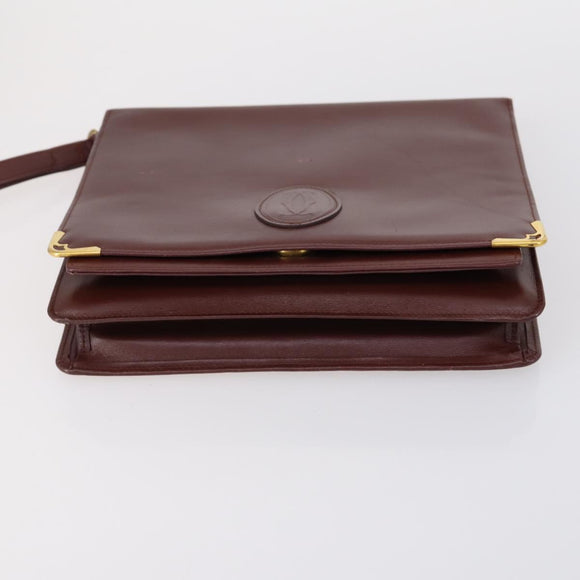 CARTIER Must Line Clutch Bag Leather 5 Set Bordeaux Gold Auth bs30290