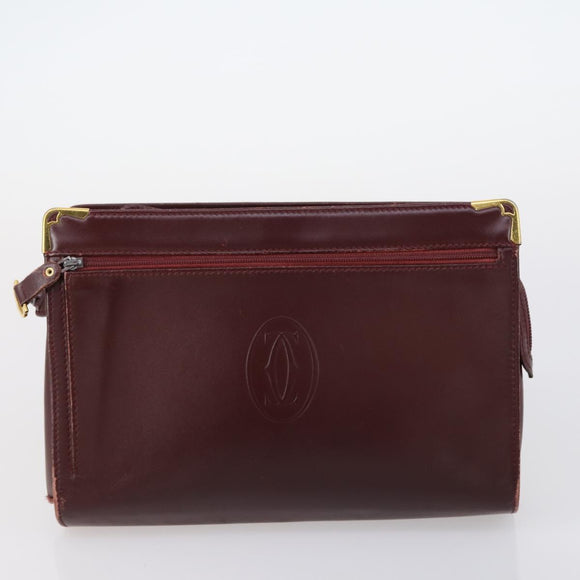 CARTIER Must Line Clutch Bag Leather 5 Set Bordeaux Gold Auth bs30290