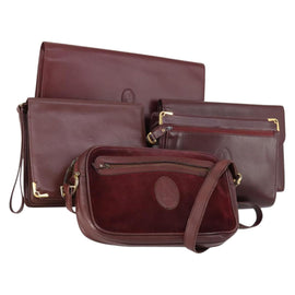 CARTIER Must Line Clutch Bag Leather 5 Set Bordeaux Gold Auth bs30290