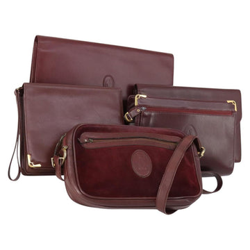 CARTIER Must Line Clutch Bag Leather 5 Set Bordeaux Gold Auth bs30290