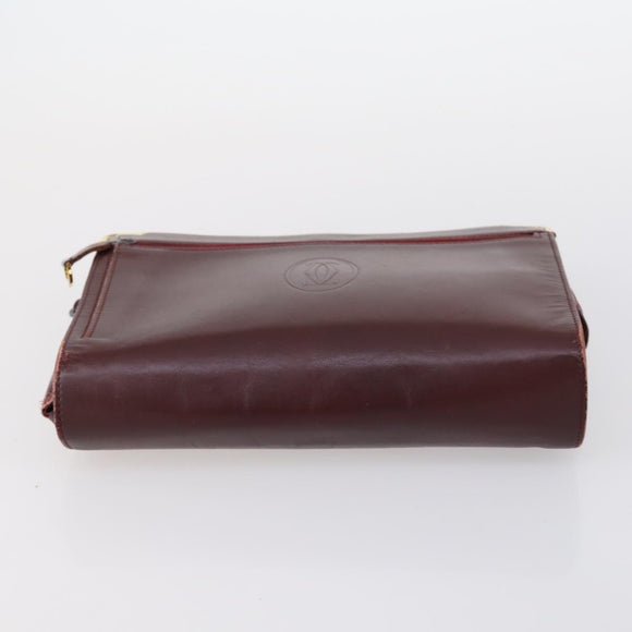 CARTIER Must Line Clutch Bag Leather 5 Set Bordeaux Gold Auth bs30290