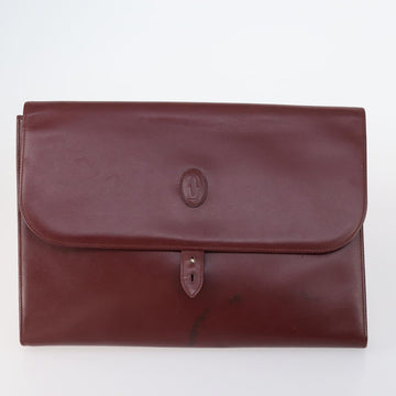 CARTIER Must Line Clutch Bag Leather 5 Set Bordeaux Gold Auth bs30290 - 0