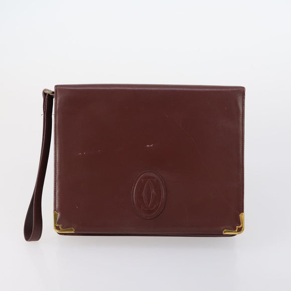CARTIER Must Line Clutch Bag Leather 5 Set Bordeaux Gold Auth bs30290
