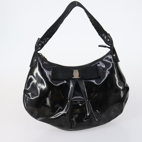 Salvatore Ferragamo Bag Leather Sequin PVC 4 Set Black Beige Silver Auth bs30291