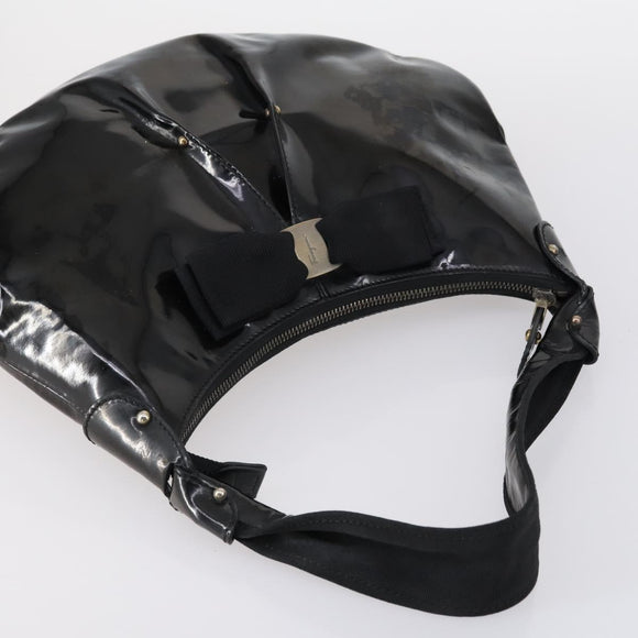 Salvatore Ferragamo Bag Leather Sequin PVC 4 Set Black Beige Silver Auth bs30291