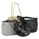 Salvatore Ferragamo Bag Leather Sequin PVC 4 Set Black Beige Silver Auth bs30291-1