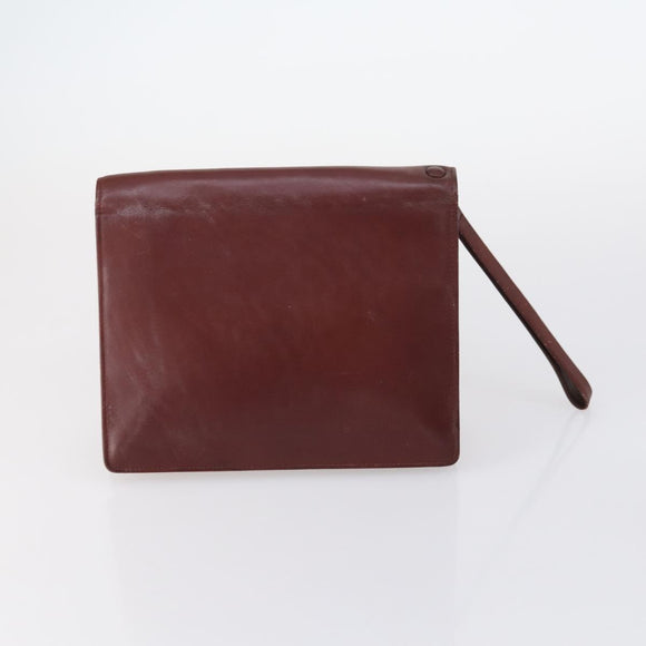 CARTIER Must Line Clutch Bag Leather 4 Set Bordeaux Gold Auth bs30292
