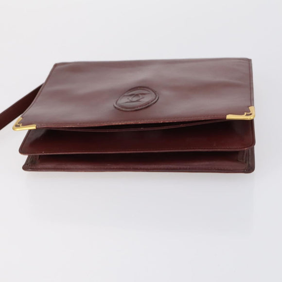 CARTIER Must Line Clutch Bag Leather 4 Set Bordeaux Gold Auth bs30292
