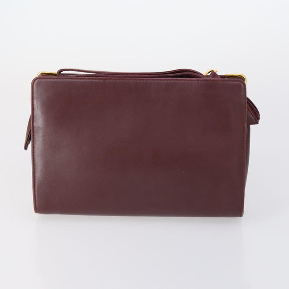 CARTIER Must Line Clutch Bag Leather 4 Set Bordeaux Gold Auth bs30292