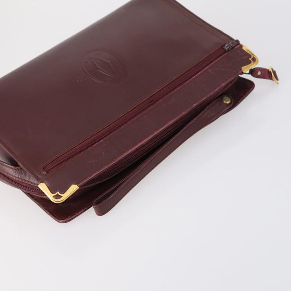 CARTIER Must Line Clutch Bag Leather 4 Set Bordeaux Gold Auth bs30292