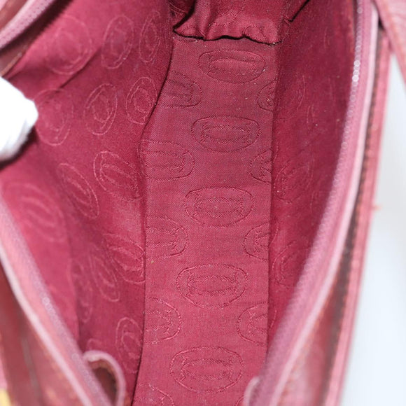 CARTIER Must Line Clutch Bag Leather 4 Set Bordeaux Gold Auth bs30292