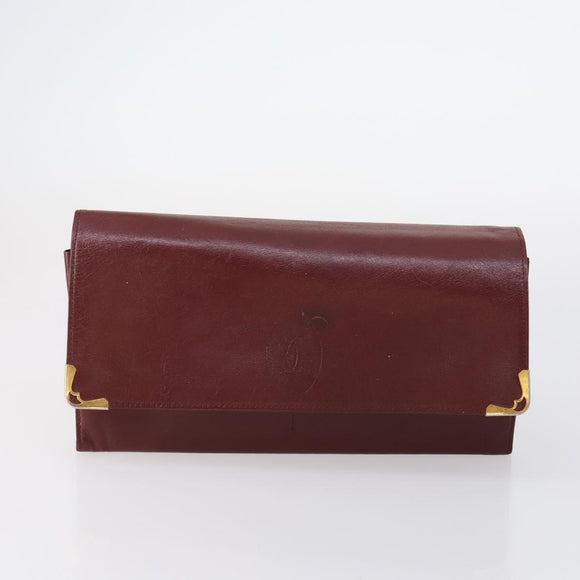 CARTIER Must Line Clutch Bag Leather 4 Set Bordeaux Gold Auth bs30292