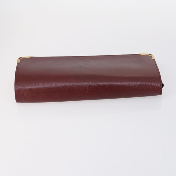 CARTIER Must Line Clutch Bag Leather 4 Set Bordeaux Gold Auth bs30292