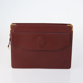 CARTIER Must Line Clutch Bag Leather 4 Set Bordeaux Gold Auth bs30292 - 0
