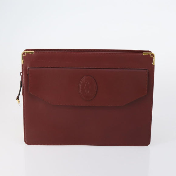 CARTIER Must Line Clutch Bag Leather 4 Set Bordeaux Gold Auth bs30292