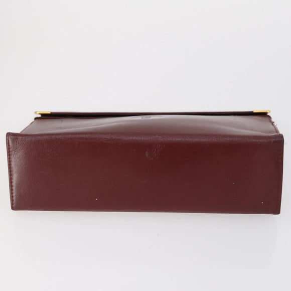 CARTIER Must Line Clutch Bag Leather 4 Set Bordeaux Gold Auth bs30292