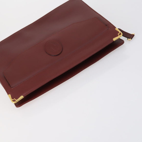 CARTIER Must Line Clutch Bag Leather 4 Set Bordeaux Gold Auth bs30292