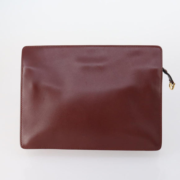 CARTIER Must Line Clutch Bag Leather 4 Set Bordeaux Gold Auth bs30292