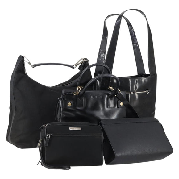 GUCCI Shoulder Bag Leather Nylon 5 Set Black Auth bs30293
