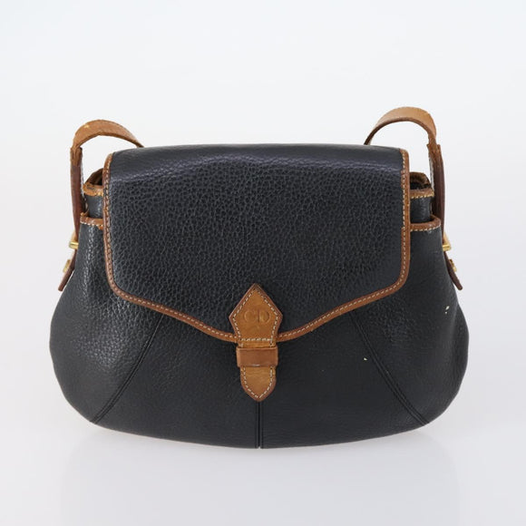 Christian Dior Shoulder Bag Leather Canvas 3 Set Black Beige Auth bs30295