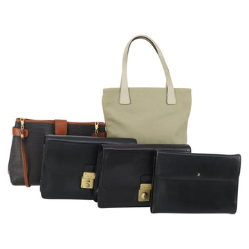 BALLY Tote Bag Leather Nylon PVC 5 Set Black Beige Auth bs30296