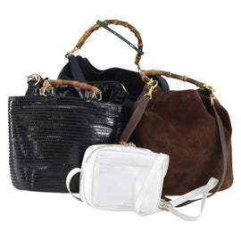 GUCCI Shoulder Bag PVC Suede Leather 5 Set Black White Brown Auth bs30297