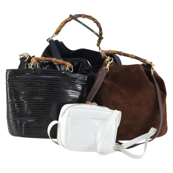 GUCCI Shoulder Bag PVC Suede Leather 5 Set Black White Brown Auth bs30297