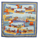 HERMES Carre 90 Scarf Silk ""Mail Coach"" Blue Auth bs30298-1