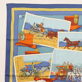 HERMES Carre 90 Scarf Silk ""Mail Coach"" Blue Auth bs30298 - 0