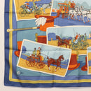 HERMES Carre 90 Scarf Silk ""Mail Coach"" Blue Auth bs30298-4