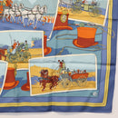 HERMES Carre 90 Scarf Silk ""Mail Coach"" Blue Auth bs30298-5