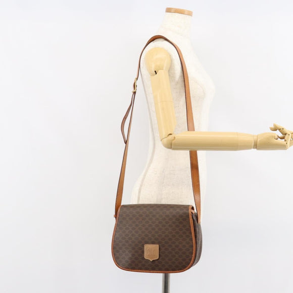 CELINE Macadam Canvas Shoulder Bag PVC Brown Gold Auth bs30306