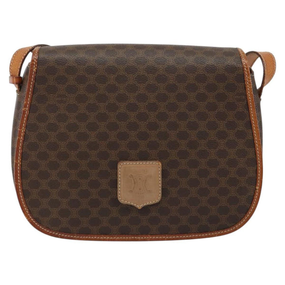 CELINE Macadam Canvas Shoulder Bag PVC Brown Gold Auth bs30306