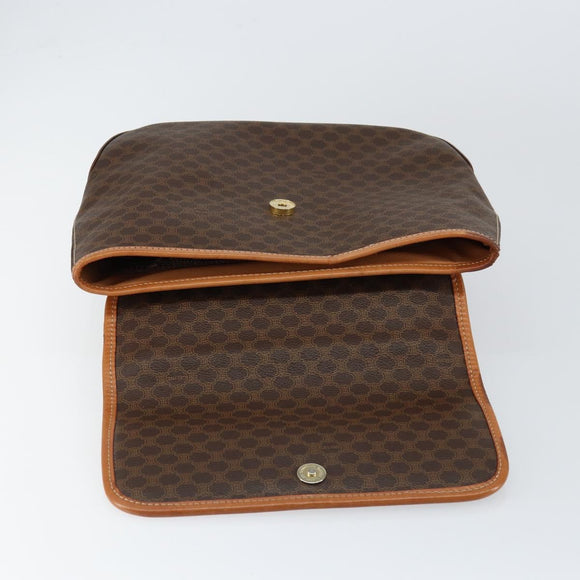 CELINE Macadam Canvas Hand Bag PVC Leather Brown Gold Auth bs30308