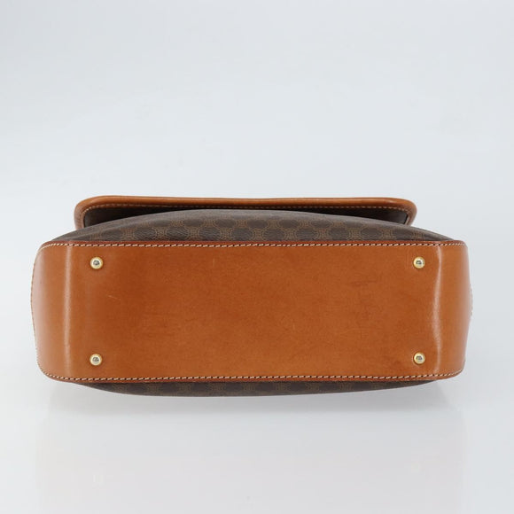 CELINE Macadam Canvas Hand Bag PVC Leather Brown Gold Auth bs30308