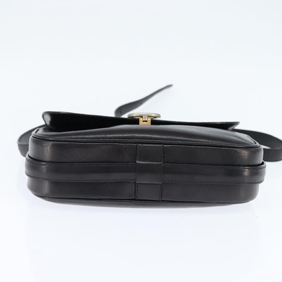 CELINE Shoulder Bag Leather Black Gold Auth bs30310